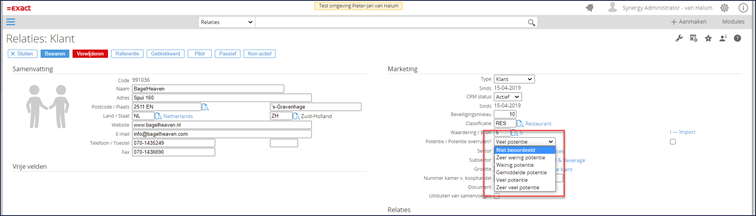 Relatiekaart drop down